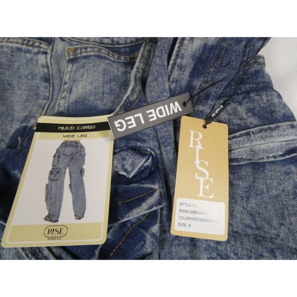 Rise High Rise Wide Multi Cargo Blue Jeans‎ Women's Size 9 - Picture 4 of 8